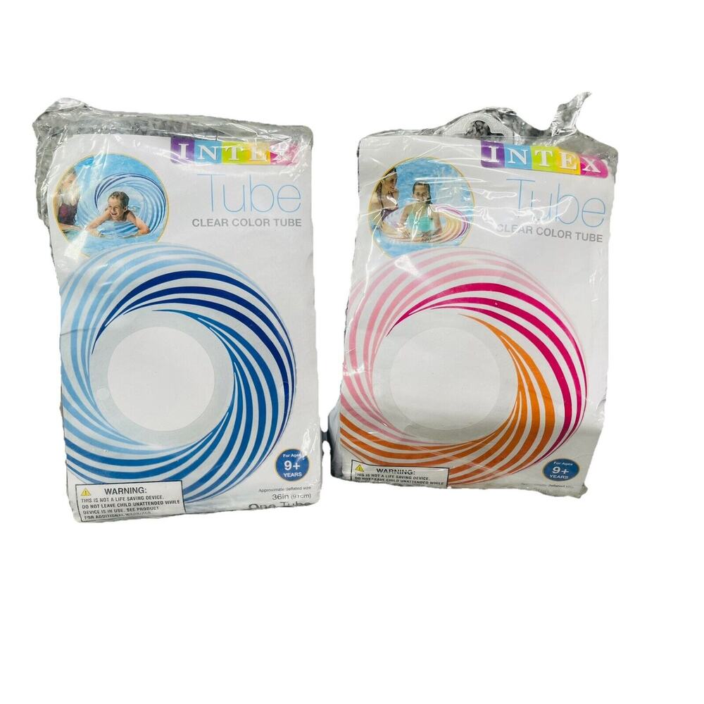 Intex Pool Tube Lot of 2 Clear Color Blue Orange Pink White 36 inch Swimming